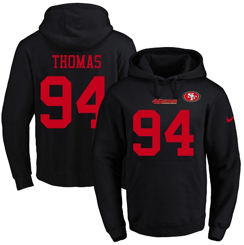 Nike 49ers #94 Solomon Thomas Black Name & Number Pullover NFL Hoodie - Click Image to Close